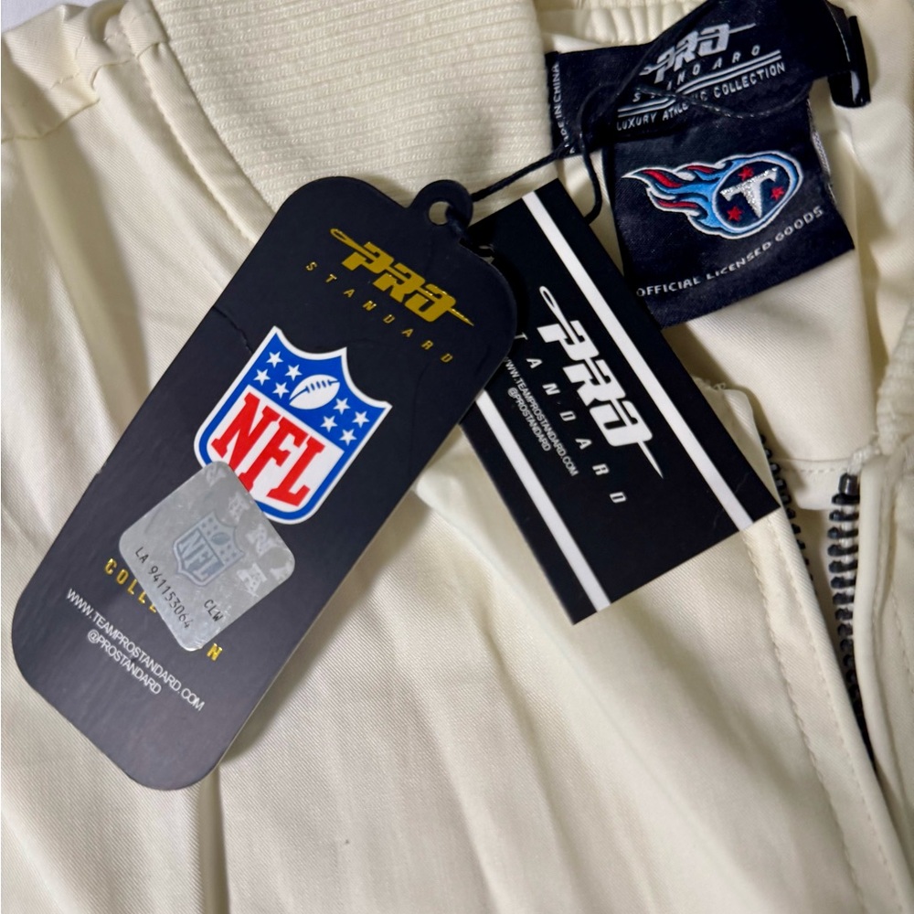 Men's Tennessee Titans Full Zip  Cream Satin Bomber Jacket -Size L - Picture 6 of 9